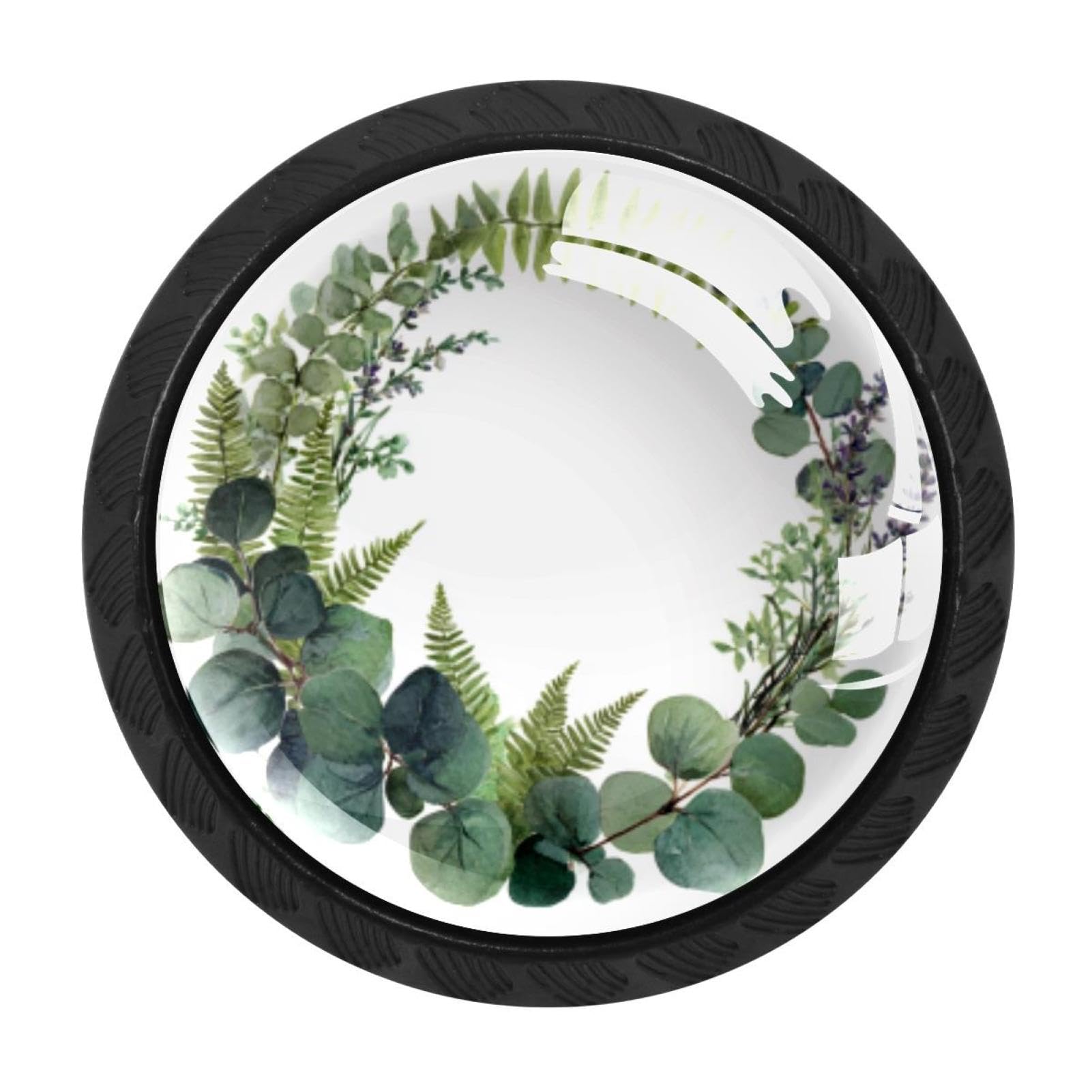 CHENZZZZ 4PCS Forest Leaves and Herbs (1) Dresser Knob Round Glass Drawer Knobs Pulls Cabinet Handle for Home Kitchen Office Bathroom Wardrobe Cupboard