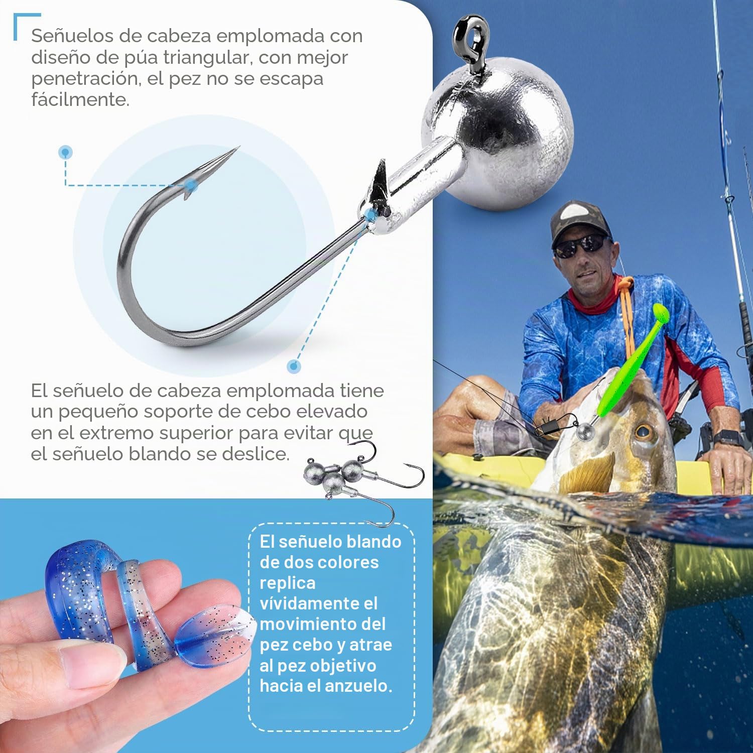 53 Piezas Carpfishing Accesorios 43 Piezas Vinilos Pesca 2 Tamaños de Anzuelos de Pesca 10 Piezas Cabezas Plomadas Set de Señuelos Bionic Bait Accesorios de Pesca para Peces de Agua Dulce y Salada
