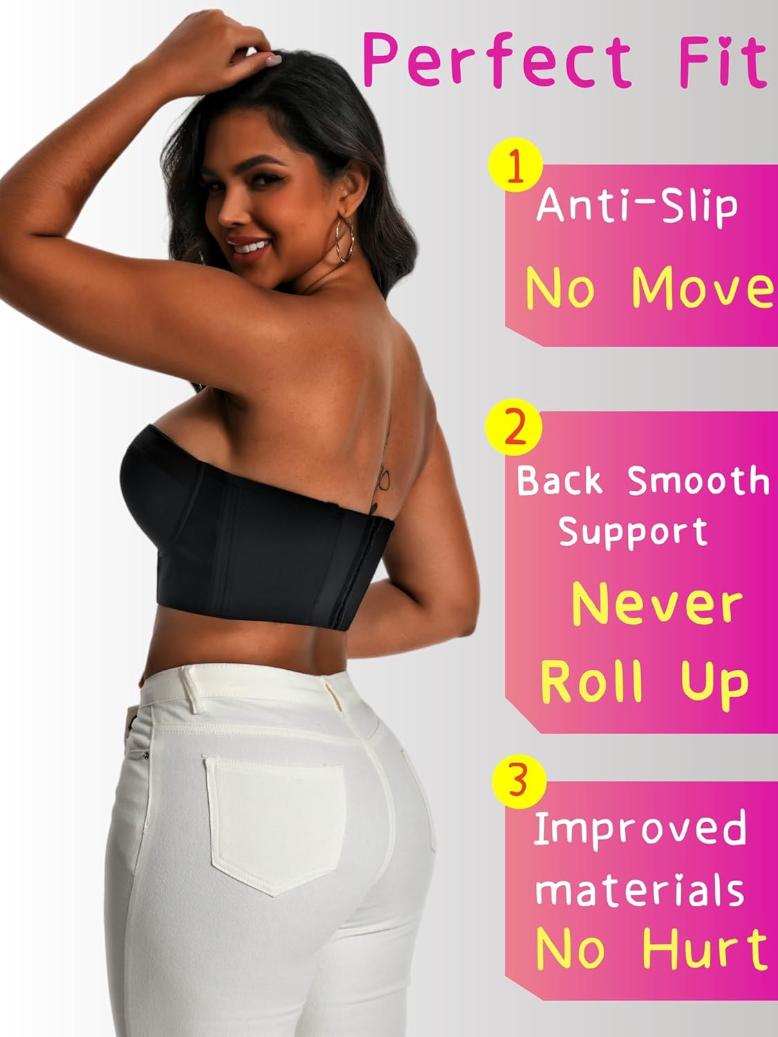 Women Longline Strapless Bra Back Smoothing Support with Clear Straps for Big Bust Fat, No Move on Wedding Party C/D/DD/DDD