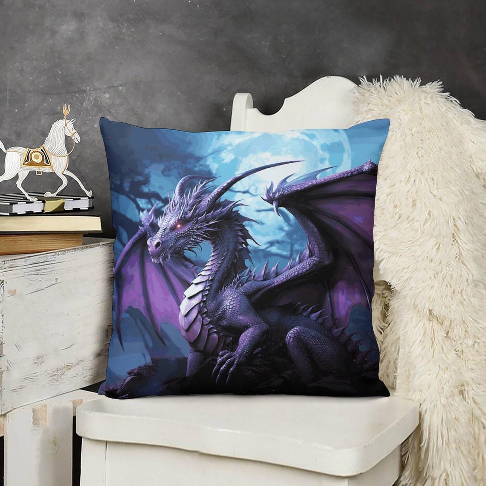 FodPand Boho Farmhouse Purple Dragon Moon Pillow Covers with Hidden Zipper 18x18 Soft Plush Cushion Cover Decorative Throw Pillow Cases for Couch Bed Sofa Living Room Indoor Outdoor Home Decor