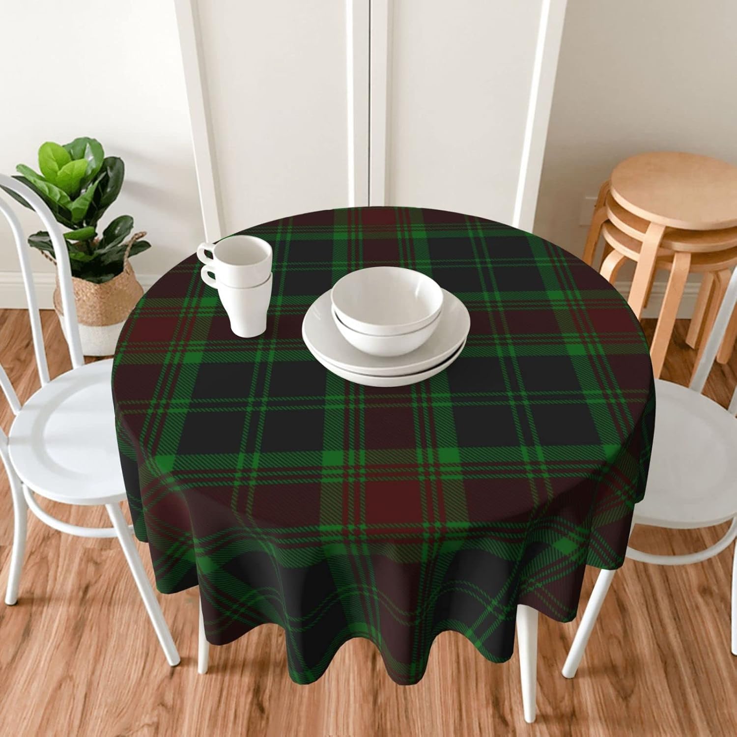 Tablecloth Round, Carlow County Irish Tartan Washable Table Cover for Farmhouse Kitchen Dining Picnic Party Indoor Outdoor Table Mats 60 inch