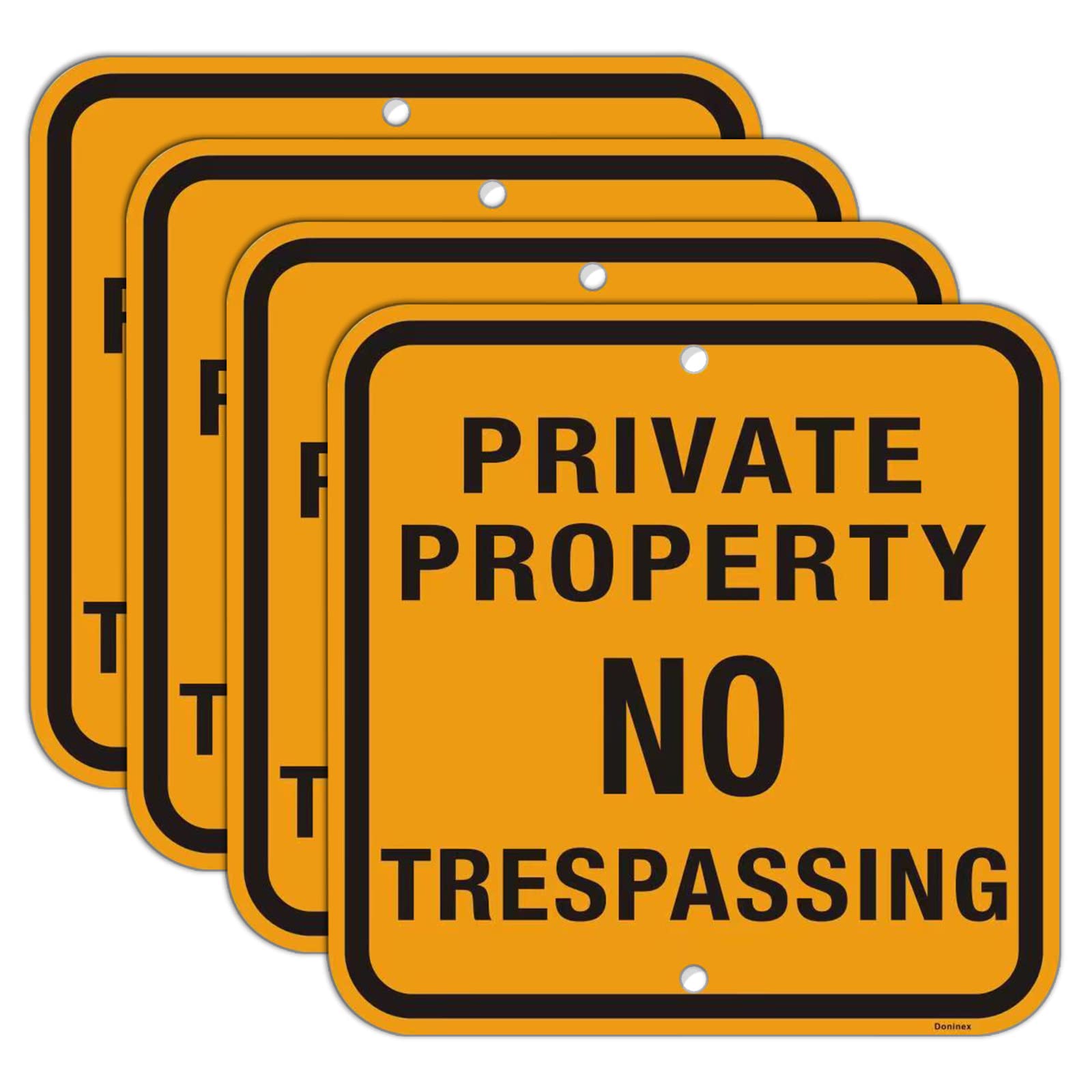 (4 Pack) Private Property No Trespassing Sign, Reflective Aluminum Metal, Outdoor Weatherproof (Yellow, 8"x12" inch)
