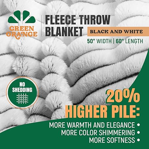 Miniatura 2 de GREEN ORANGE Manta de pelo alto de 50 x 60 pulgadas, color blanco y negro, manta ultrasuave para sofá y cama, gran selección de mantas y mantas,