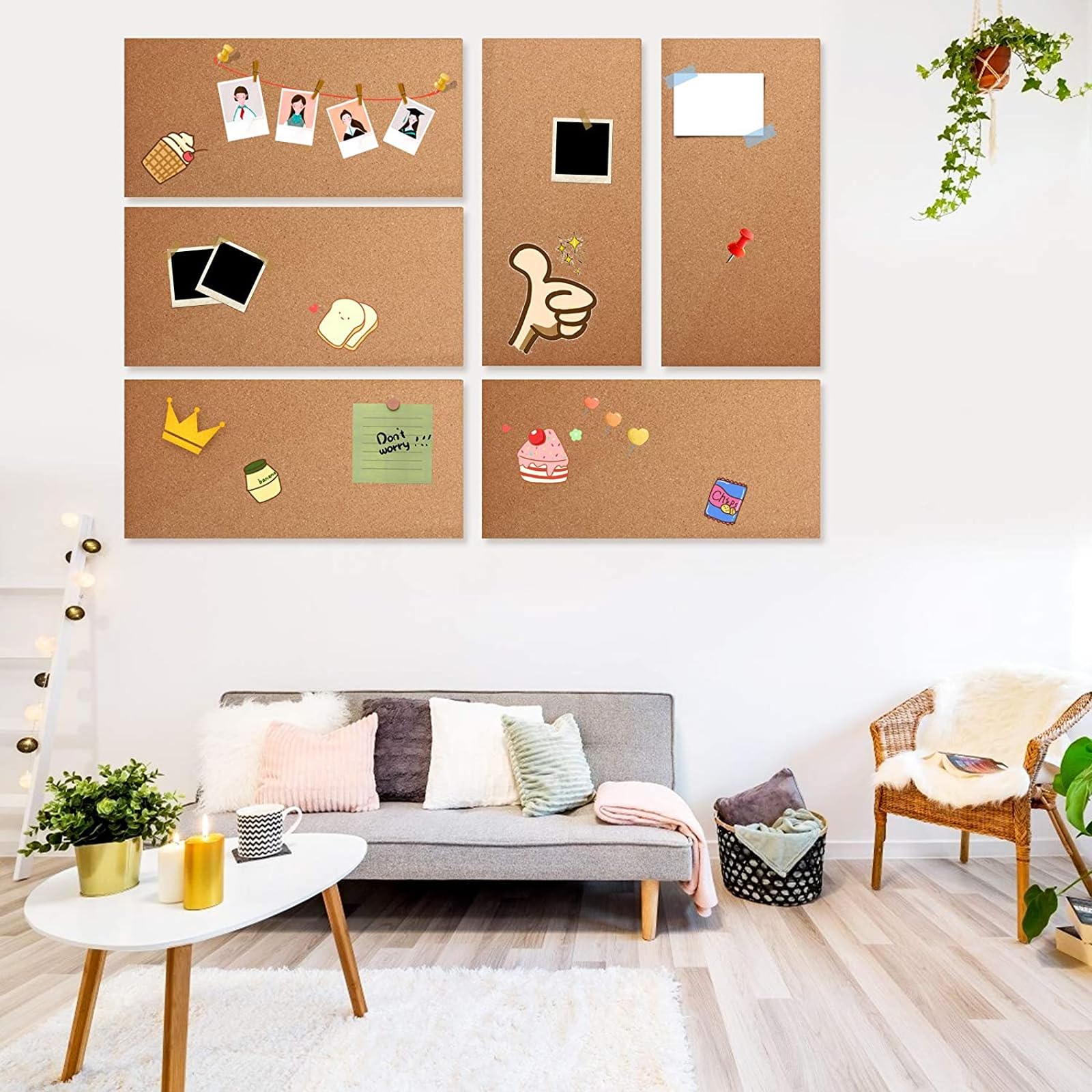 6 azulejos de corcho autoadhesivos, hojas de corcho de 12 mm de grosor con