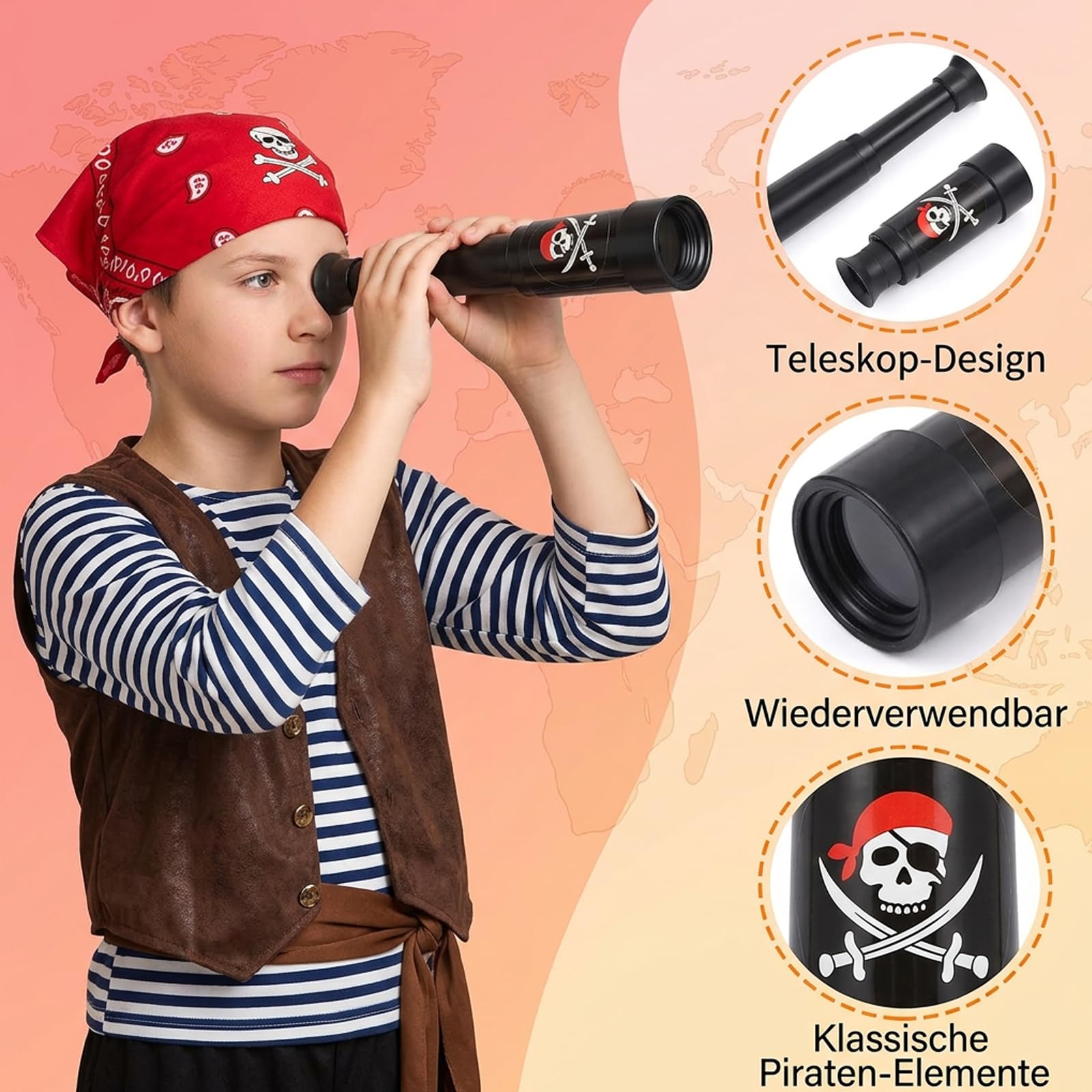 12 Stück Piraten Fernrohr für Kinder, Ausziehbares Teleskop, Piraten Mitgebsel Kindergeburtstag, Lustiges Spielzeug für Piratenparty und Rollenspiele