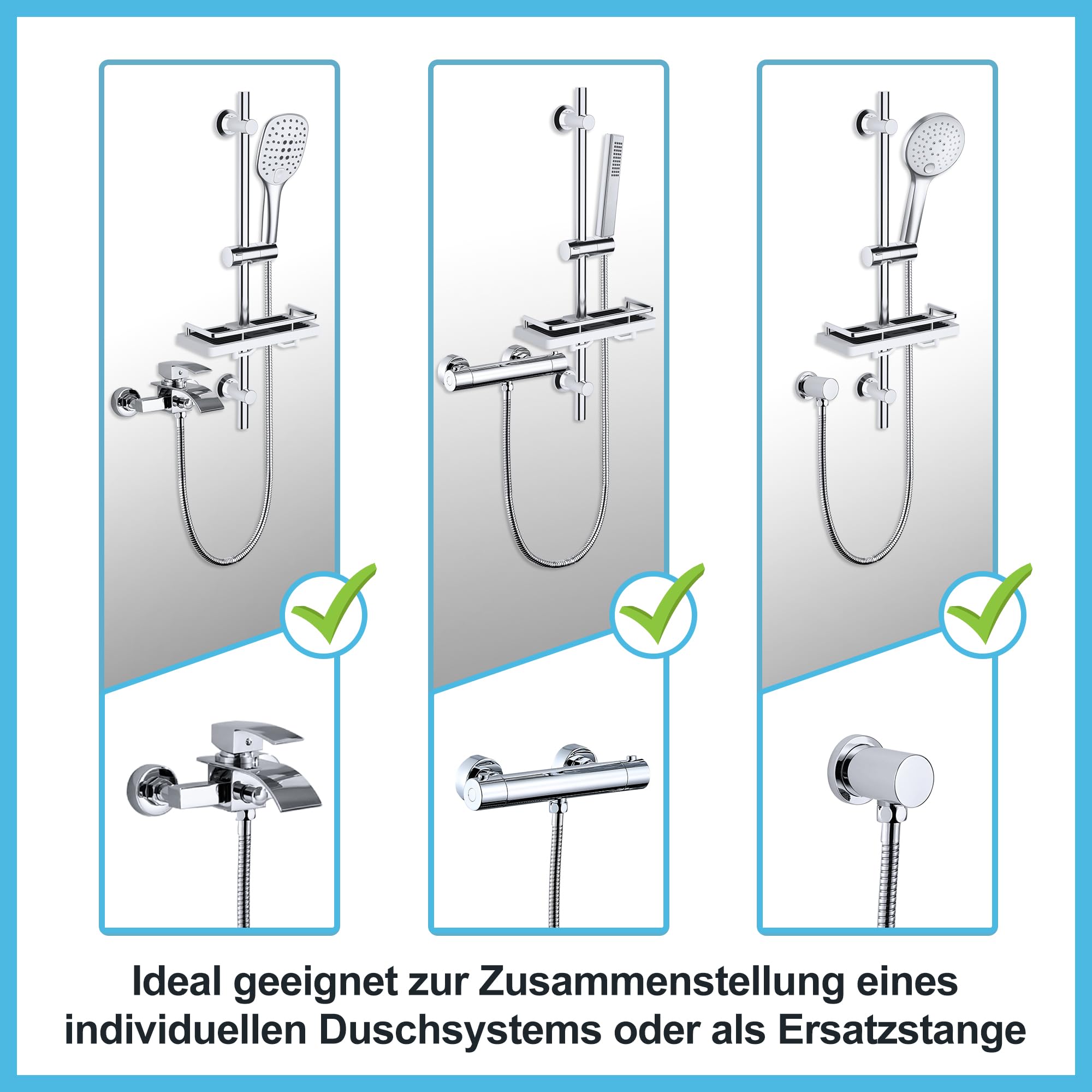 Görbach Colonna Doccia con Porta Ogetti Mensola Acciaio Inox Asta Doccia 70cm, Set Asta Doccia Saliscendi con Supporto Soffione Regolabile Cromo