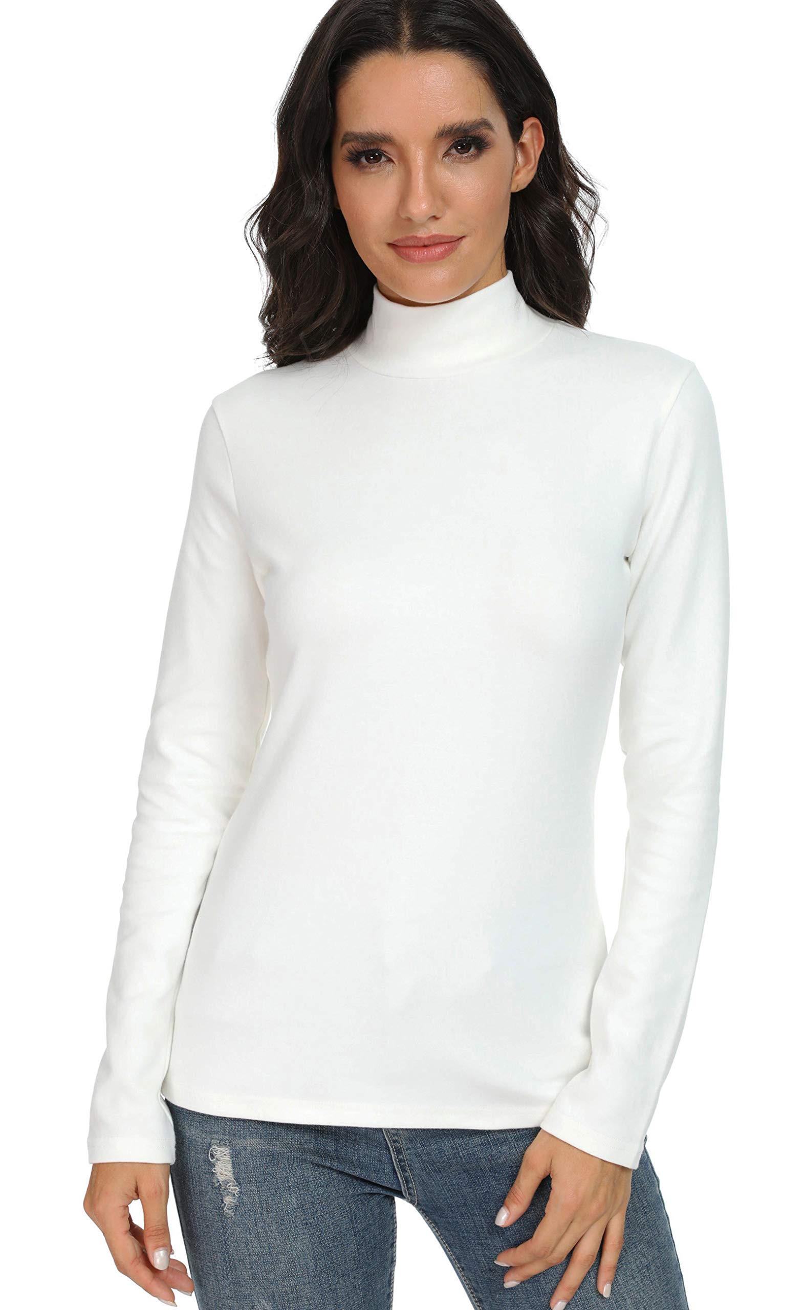 Womens Cotton Mock Turtleneck Long Sleeve Basic Thermal Top