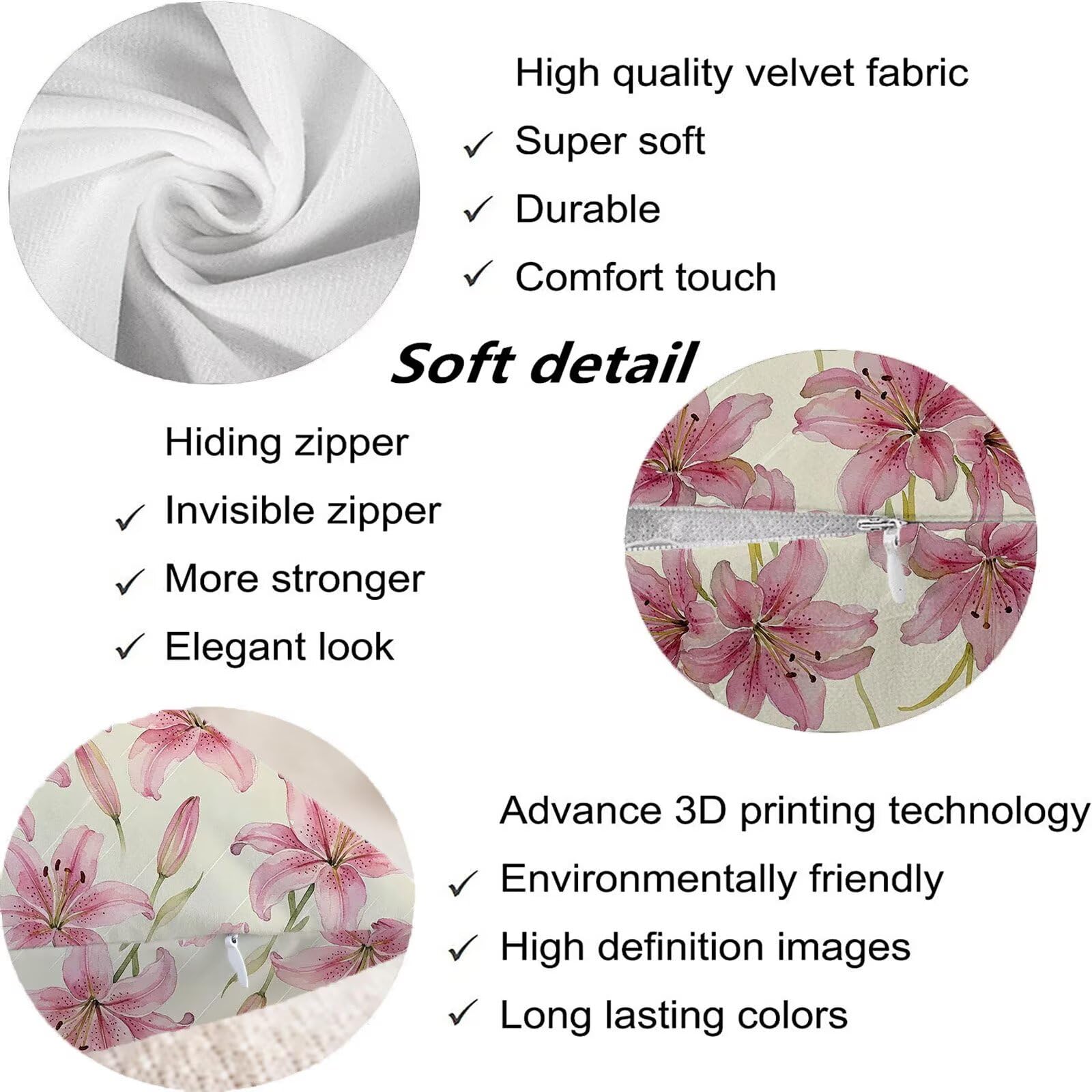 Rosa Federe Cuscini Divano 65x65cm, Cuscini da Esterno Set de 4, Cod-112 | Velour Copricuscini Decorativi Letto Arredo, per Letto, Soggiorno, Giardino, Esterno, Casa Decorazione Set di 4 Fiore