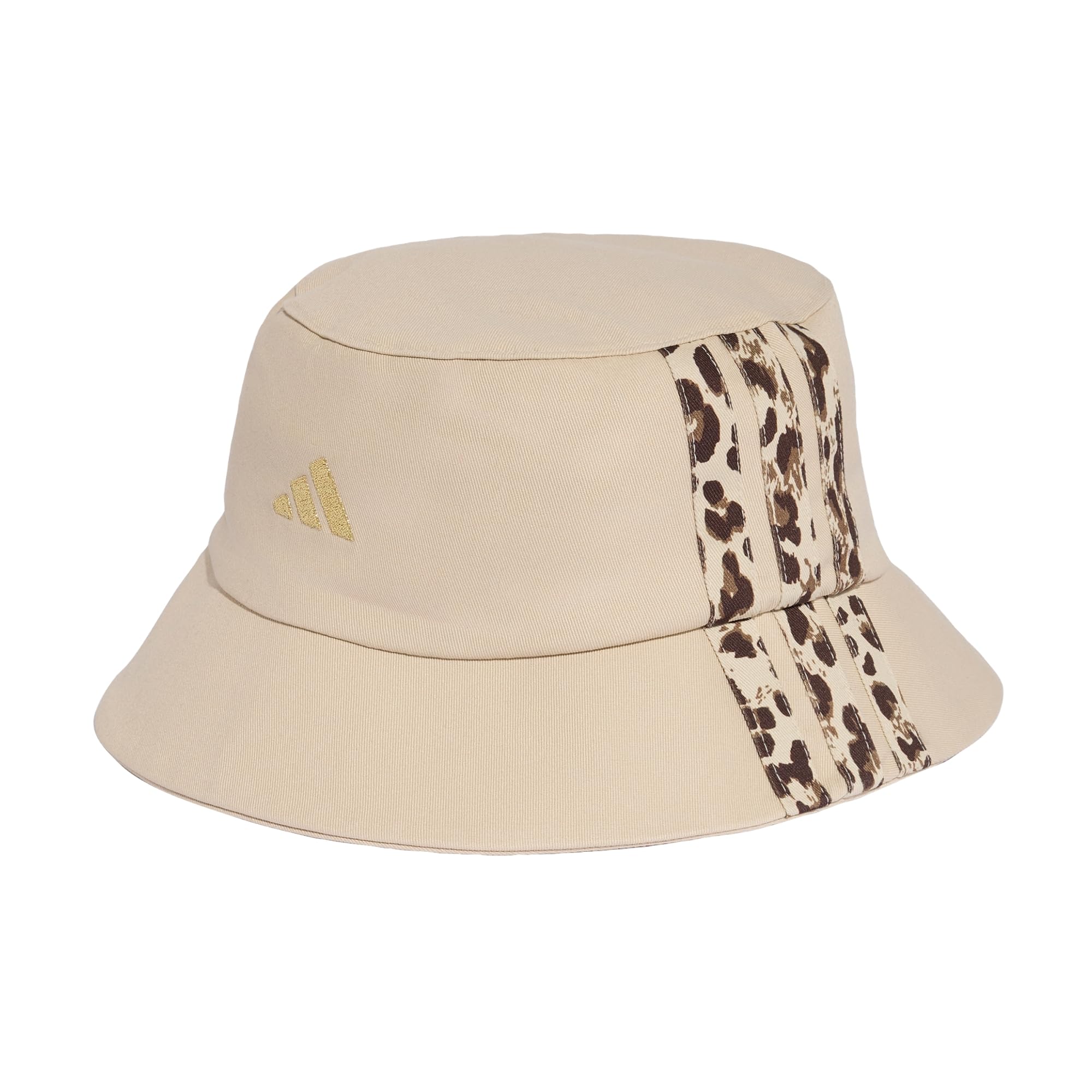 adidas Unisex Leo Graphic Bucket Hat, Crystal Linen/Khaki Six/Dark Brown/Gold met., M-L