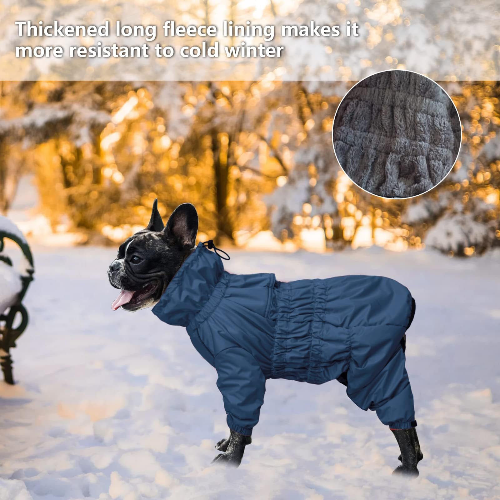 Abrigo Impermeable con Cuatro Piernas para Perros,con Forro Polar, 1/2 Pantalones Traje Pierna Abrigo de Invierno para Perro, para Cachorros Pequeños Mediano Perros-Azul Marino-S