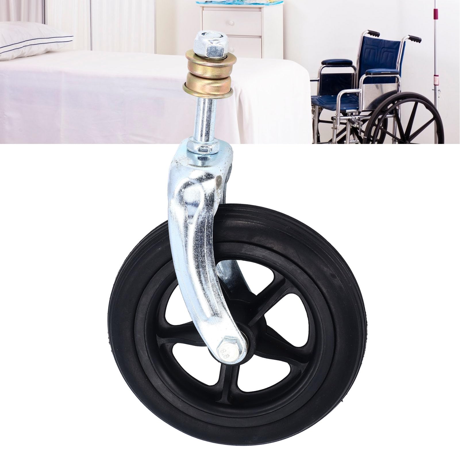 Natudeco 6.5 Inch Wheelchair Front Caster Caster Wheel Universal Shock Absorbing PU Wheelchair Front Caster Replacement with Black for Walker Scooter