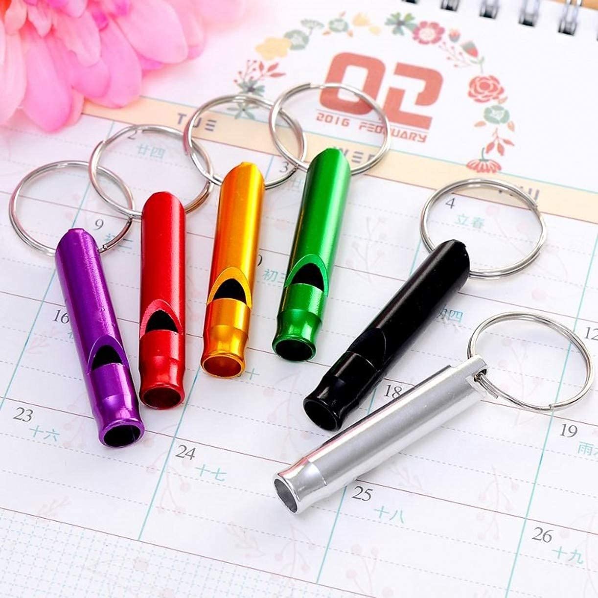 ZHONGJIUYUAN 100 Stück Aluminium-Legierung Outdoor Notfall Survival Camping Wandern Sicherheit Rettung Erste Hilfe Schlüsselanhänger Pfeife Zugpfeife (zufällige Farbe)