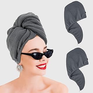 Microfiber Hair Towel, Absorbent Hair Drying Towels for Women, Fast Drying Microfiber Towel for Healthy Hair,Hair Towel Wrap ,Lightweight Dry Hair Turban for Short Long Straight Wavy Hair 2 Pack Grey