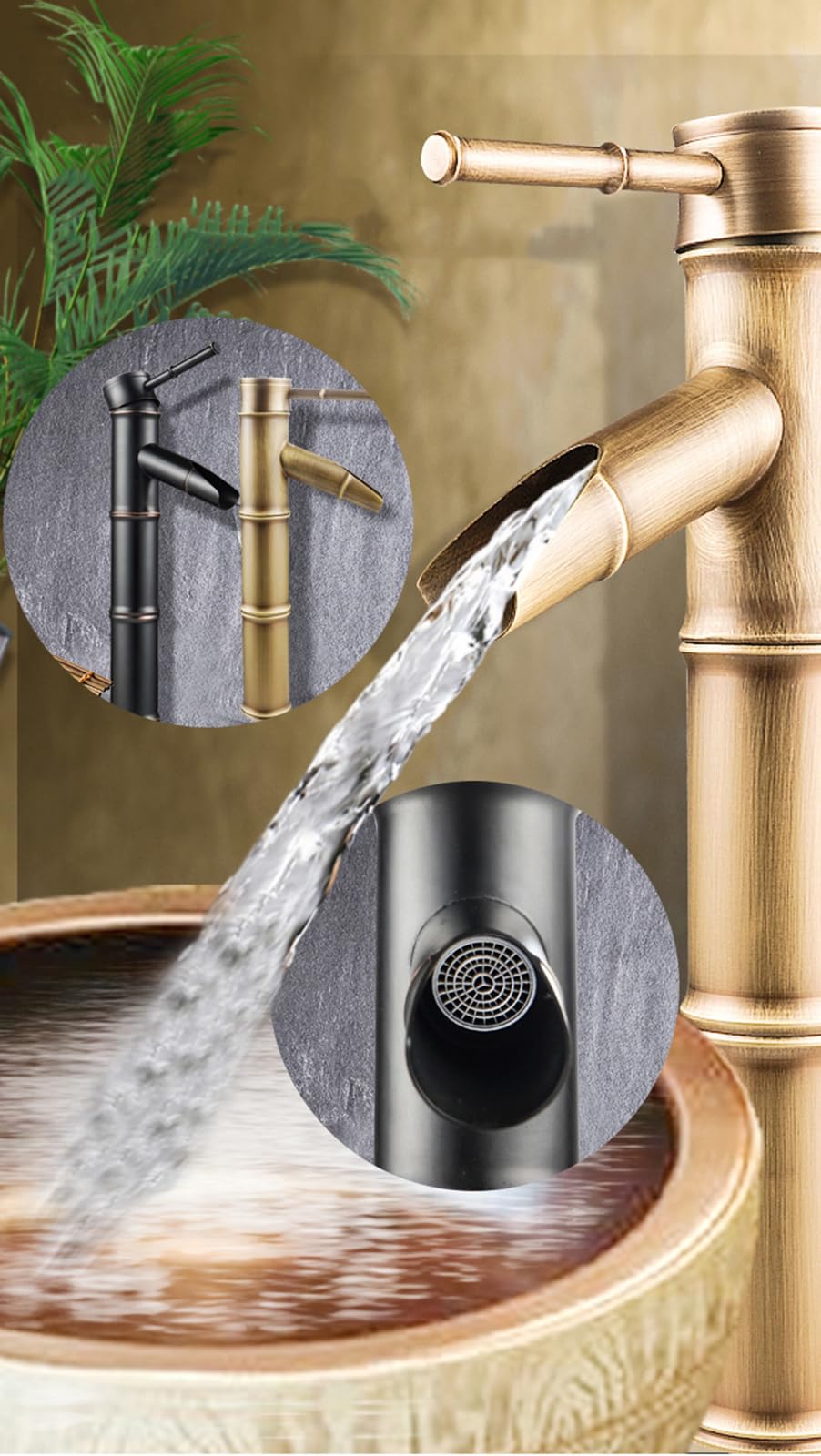 Robinet Salle Bain Haut Vintage Robinet Lavabo Cascade Monotrou Mitigeur Haut Pour Vasque Levier Unique,noir Rétro