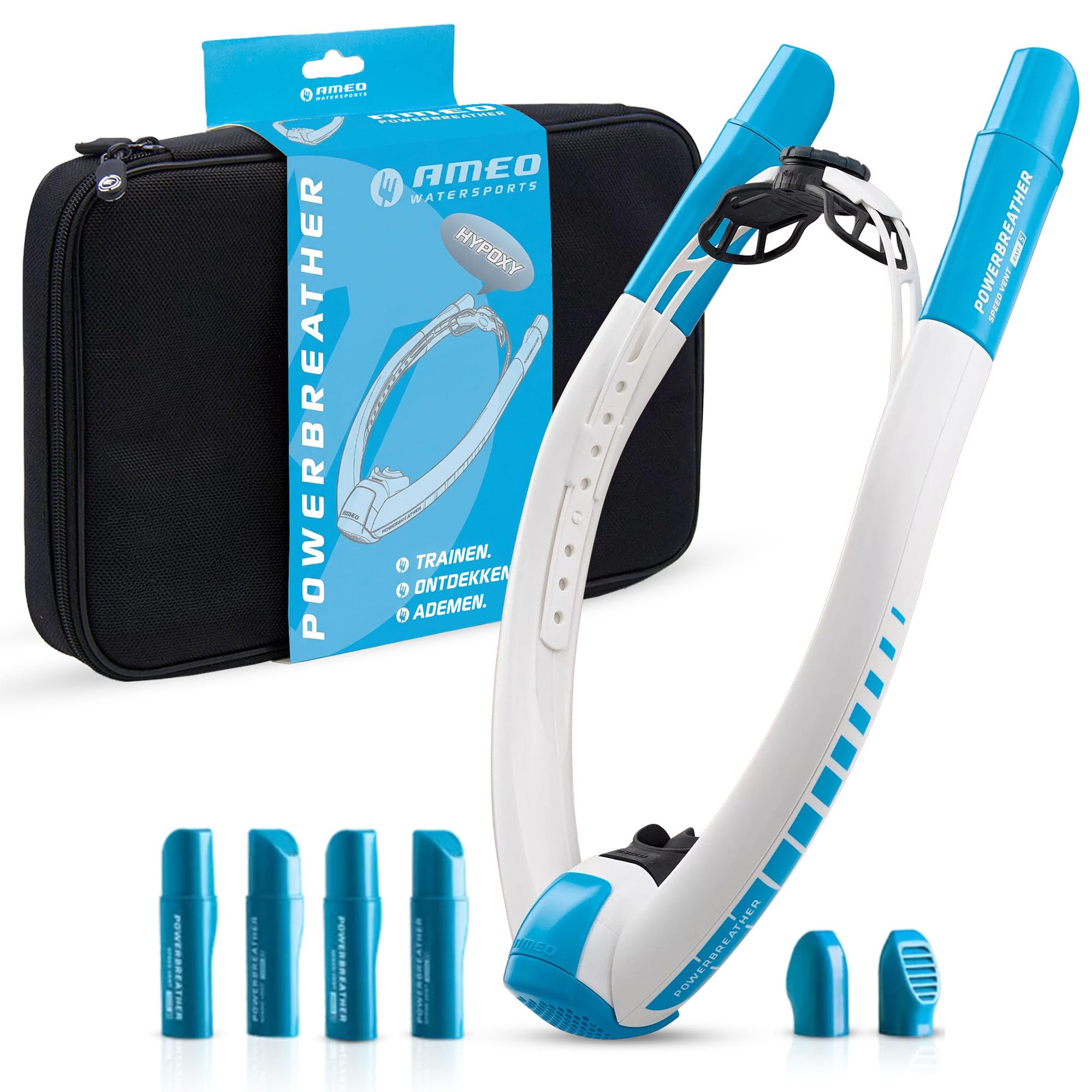 Ameo POWERBREATHER Hypoxy Plus – Kit de plongée 100 % d'air frais pour adultes et enfants – Kit tuba avec système de valve intelligent et air respiratoire 100 % sec