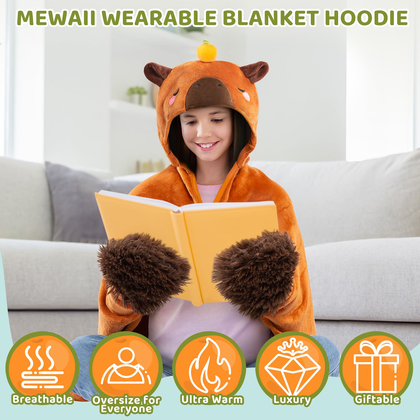 Mewaii Couverture à Capuche en Flanelle Douce, Lavable