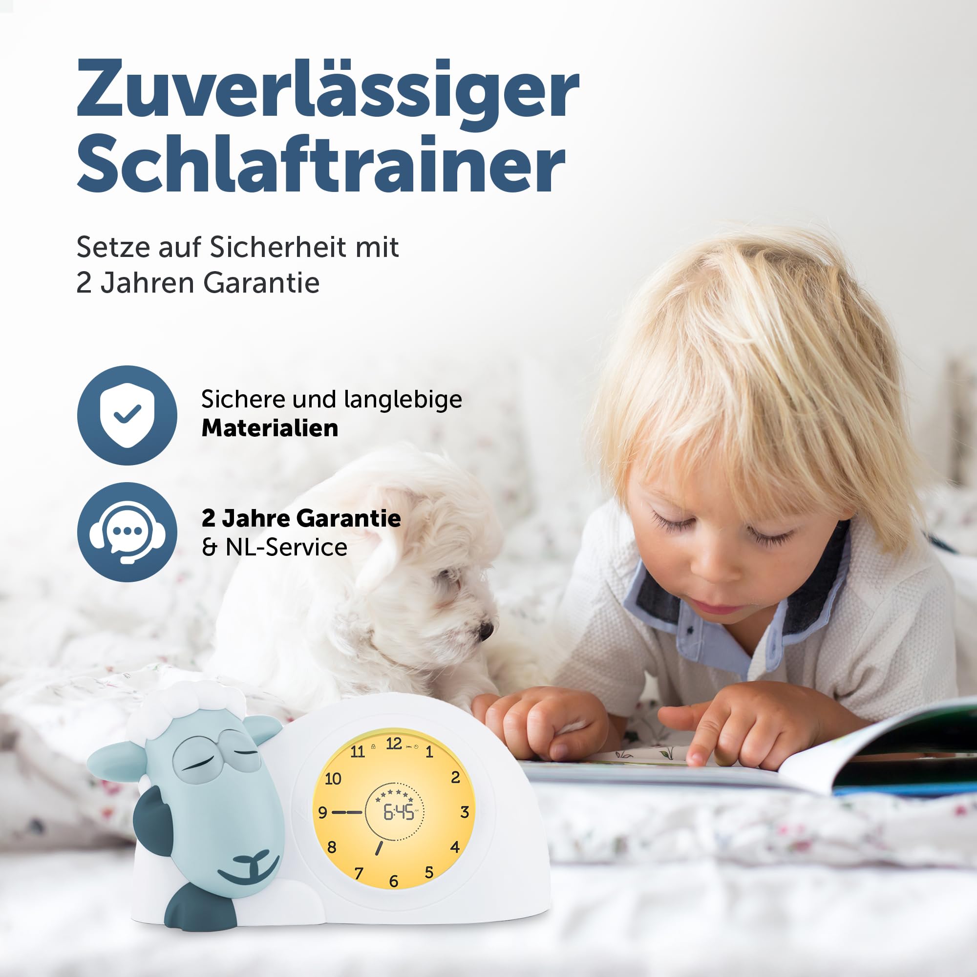 ZAZU Sam The Lamb Uhr – Schlafcoach Uhr und Nachtlicht für Kinder | Bringt Ihrem Kind mit visuellen Indikatoren bei, wann es aufwachen soll | Einstellbare Helligkeit | Automatische Abschaltung (Blau)