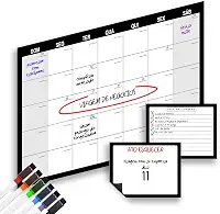 Quadro branco Imã de geladeira planner mensal magnético para geladeira jogo com calendário mensal grande e dois quadros para anotações/coisas a fazer/compras com 6 marcadores magnéticos incluídos.