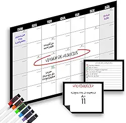 Quadro branco Imã de geladeira planner mensal magnético para geladeira jogo com calendário mensal grande e dois quadros para anotações/coisas a fazer/compras com 6 marcadores magnéticos incluídos.