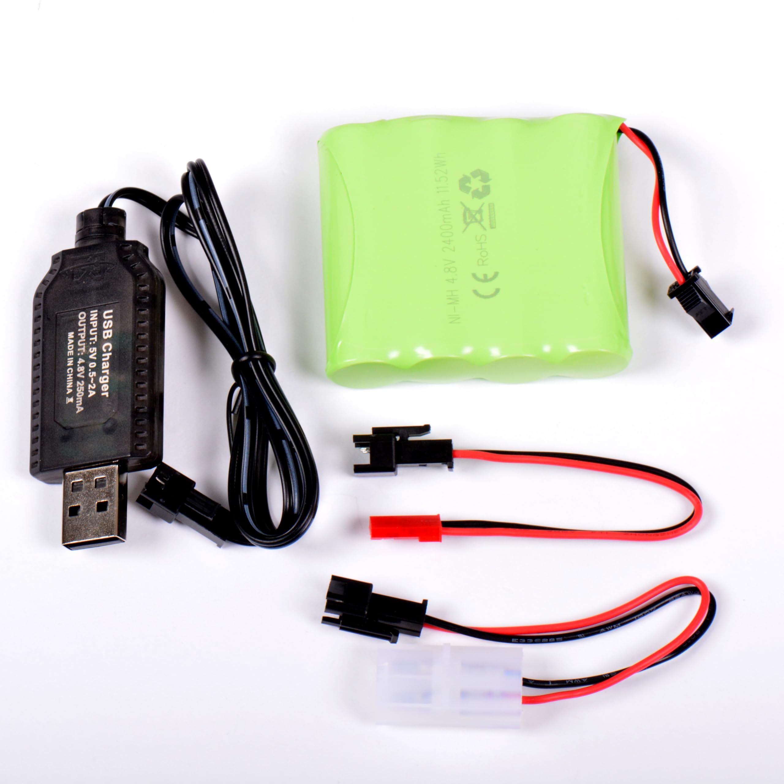 AFTERTECH PAKIET AKUMULATORA Ni-MH 4,8 V 2400 mAh 58 x 52 x 15 mm Z KABLEM DO ŁADOWANIA USB I ZŁĄCZEM WTYCZKI SM 2P KET JST E3E2