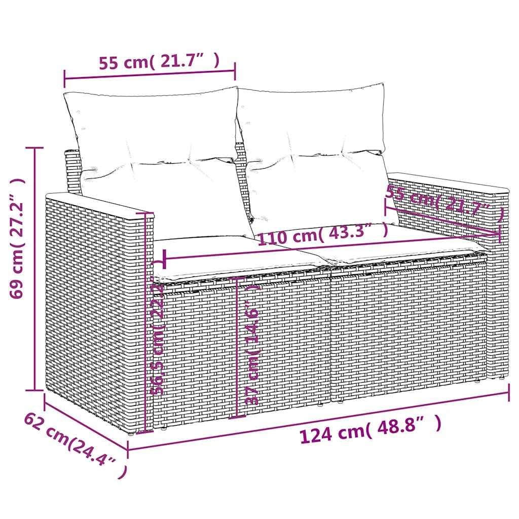 vidaXL Canapé de Jardin avec Coussins 2 Places, Siège avec Housse, Meuble de Terrasse Patio Balcon Extérieur, Beige Résine Tressée