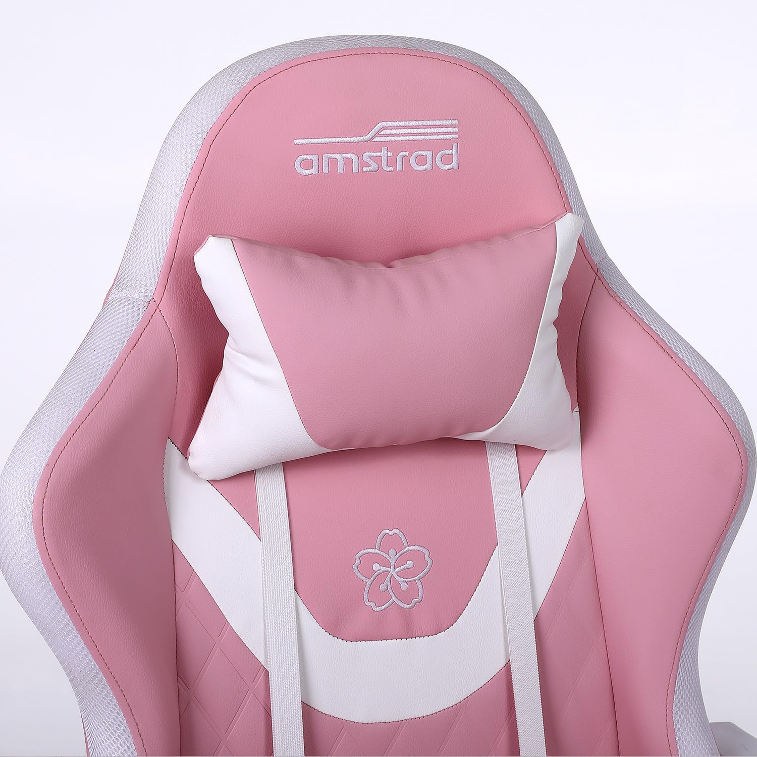 Amstrad Fauteuil Gaming AMS-LED-Sakura - Simili Cuir Rose et Blanc - Eclairage LED 366 Effets - Télécommande