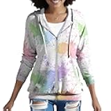 Women's Printed Zip Up Hoodie Cotton Blend Sweatshirt Jacket with Pockets for Casual Streetwear Outfits