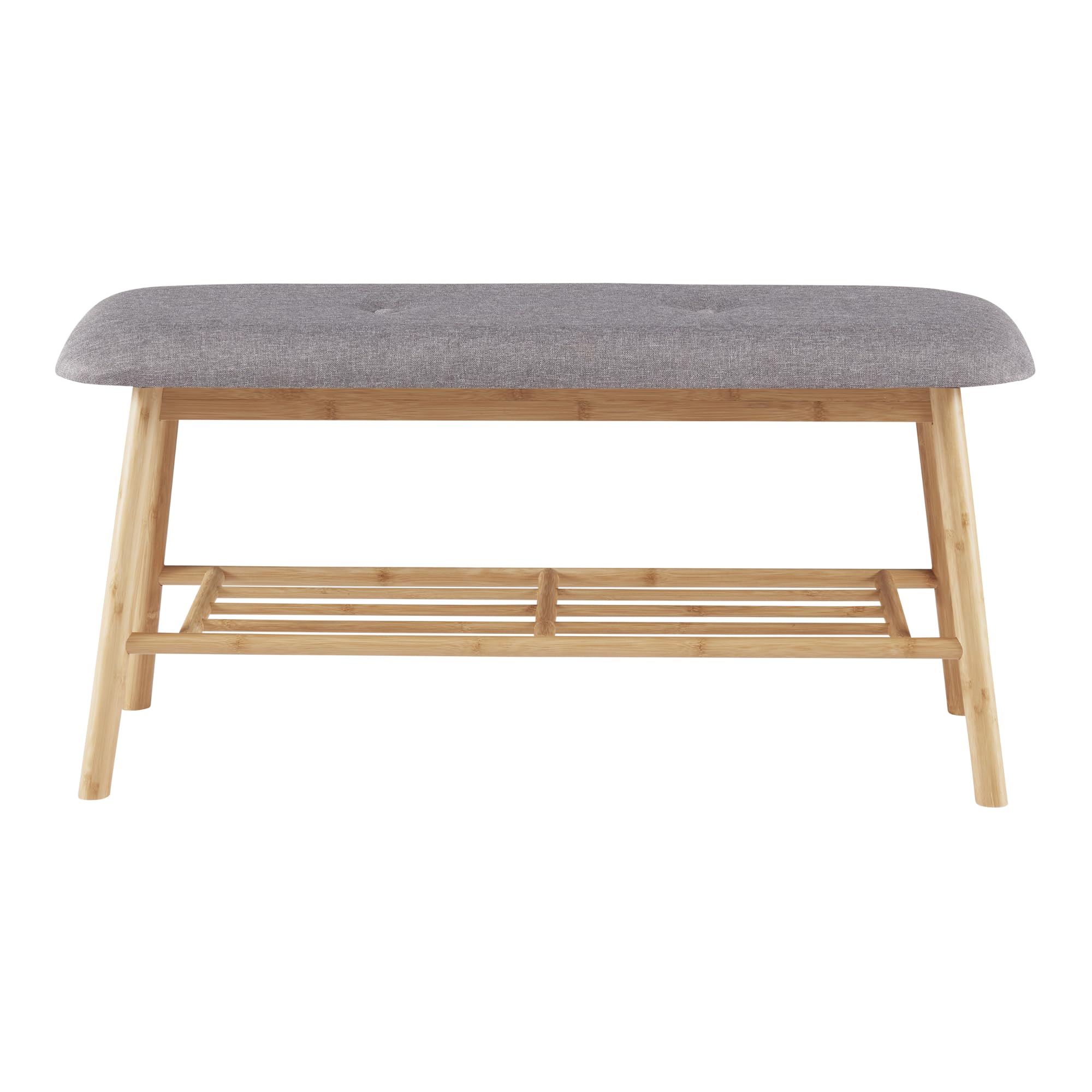 [en.casa] Panca Scarpiera Panchina Portascarpe con Seduta Imbottita color Grigio e Ripiano a Griglia per 3 Paia di Scarpe Struttura in Bambù color Naturale