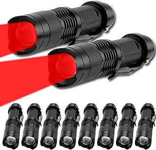 Red Light Flashlights, LED Red Light, Red LED Flashlights, Powerful Red Light Flashlight with Clip for Hunting, Astronomy, Night Observation and Outdoor Activities (10 Pack)