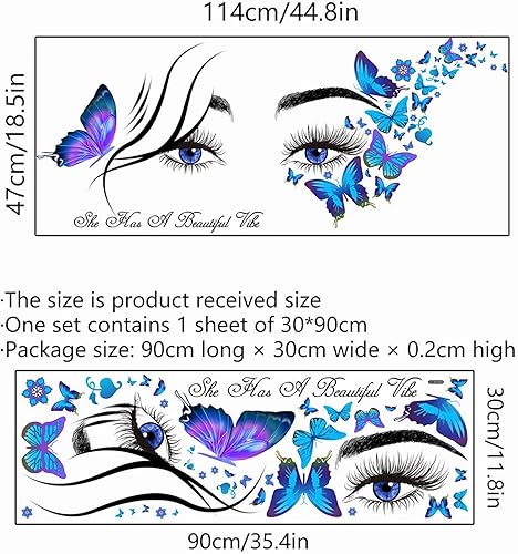 Miniatura 3 de Calcomanías de pared de mariposa con ojos de pestañas azules, citas inspiradoras de sacinora con palabras motivacionales, calcomanías de pared
