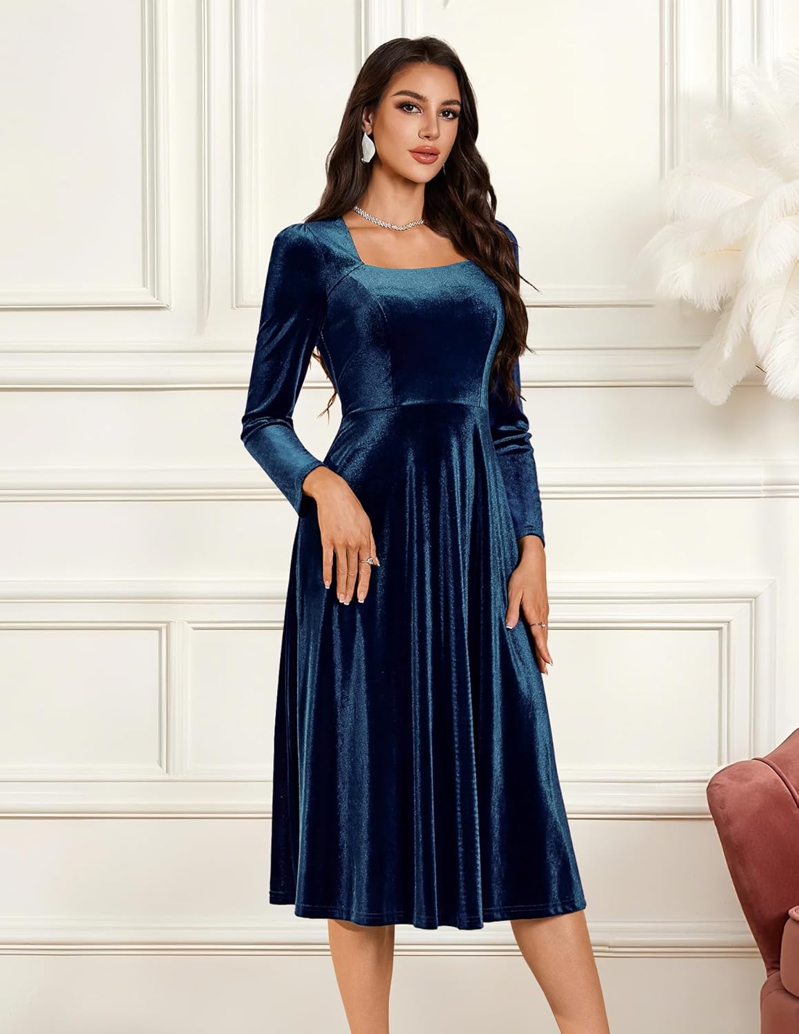 BeryLove Women Velvet Dress Cocktail Party Evening Dresses Long Sleeve Wedding Guest Formal Dresses - Image 7