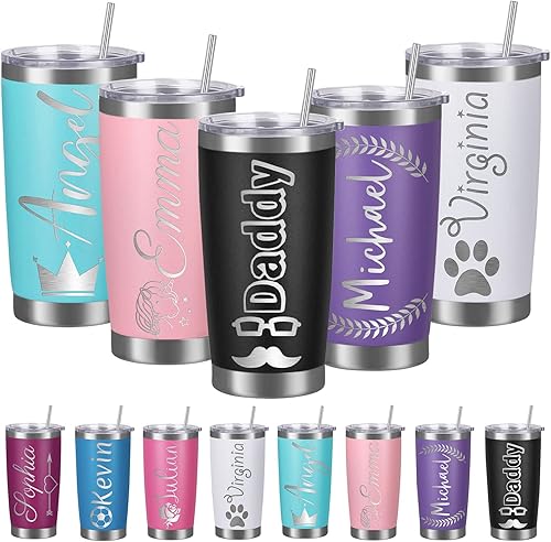 Miniatura 1 de Vasos personalizados con tapa con nombre y pajilla vaso de café aislado personalizado regalos de cumpleaños de Navidad para hombres acero inoxidable