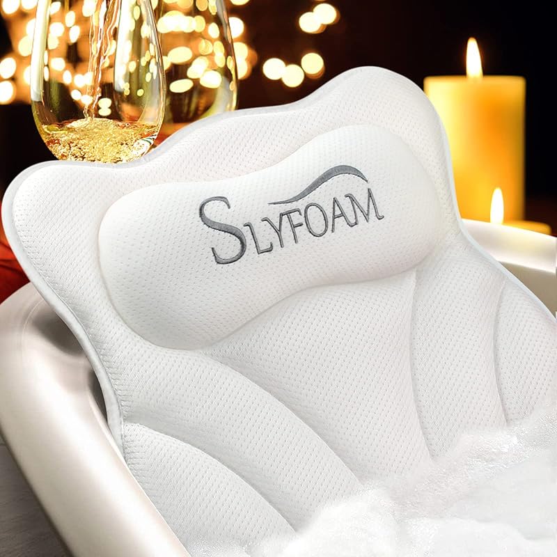 Almofada para Banheira Slyfoam com 6 Ventosas, Malha 4D e Gancho, Branca, 1 Unidade