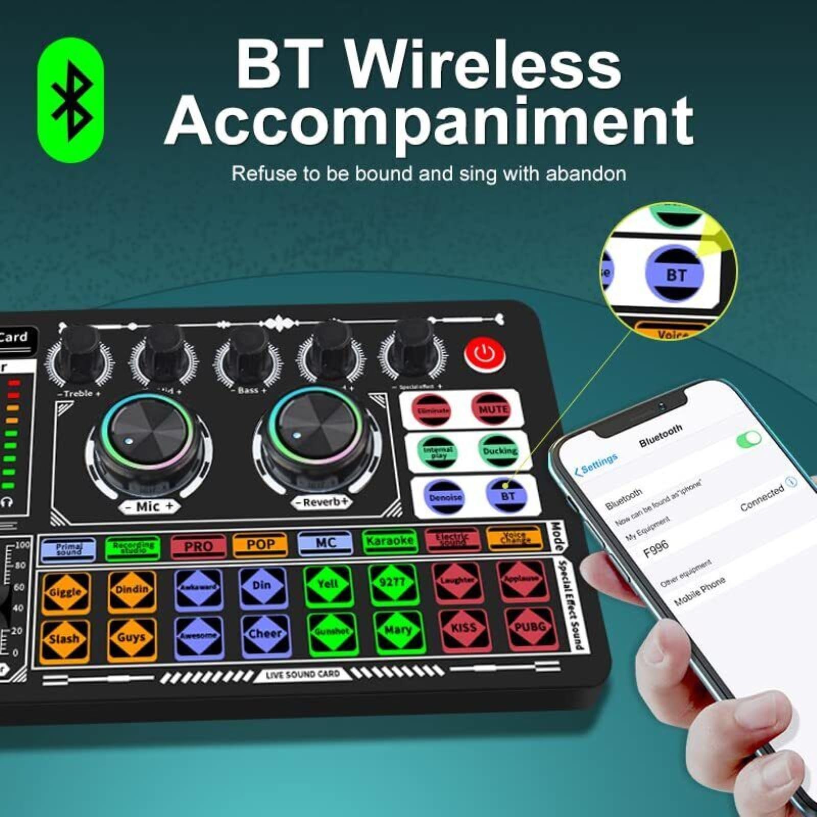 F999 Podcast Apparecchiature di Registrazione Mixer Voce Live Sound Card DJ Audio Bluetooth