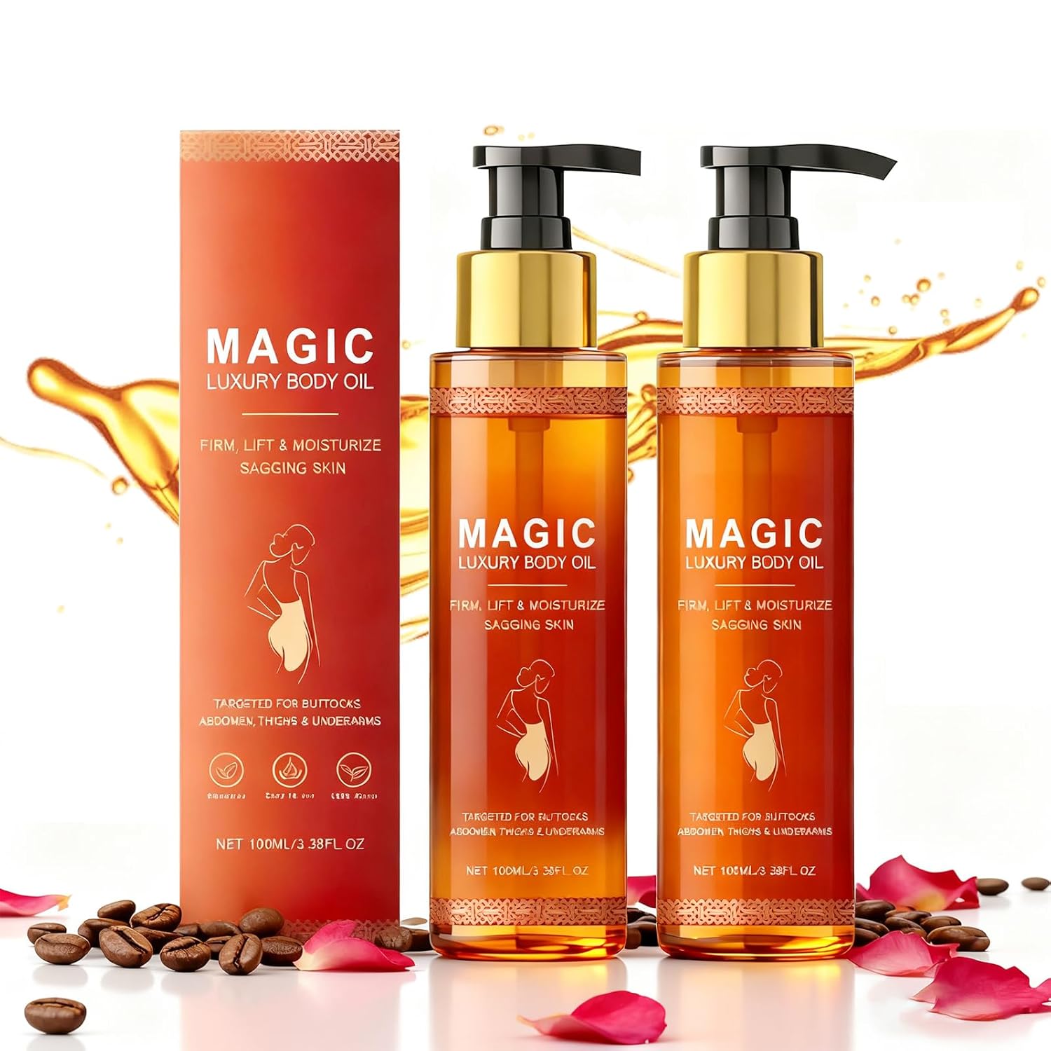 Charm Kiss Body Firming Oil,Luxury Body Oil for Women After Shower,Hydrating & Tightening Skin Oil For Arms,Deeply Moisturizes,Improves Elasticity,Non-Greasy,Nourishes Skin,Body Oil for Women(2 PCS)