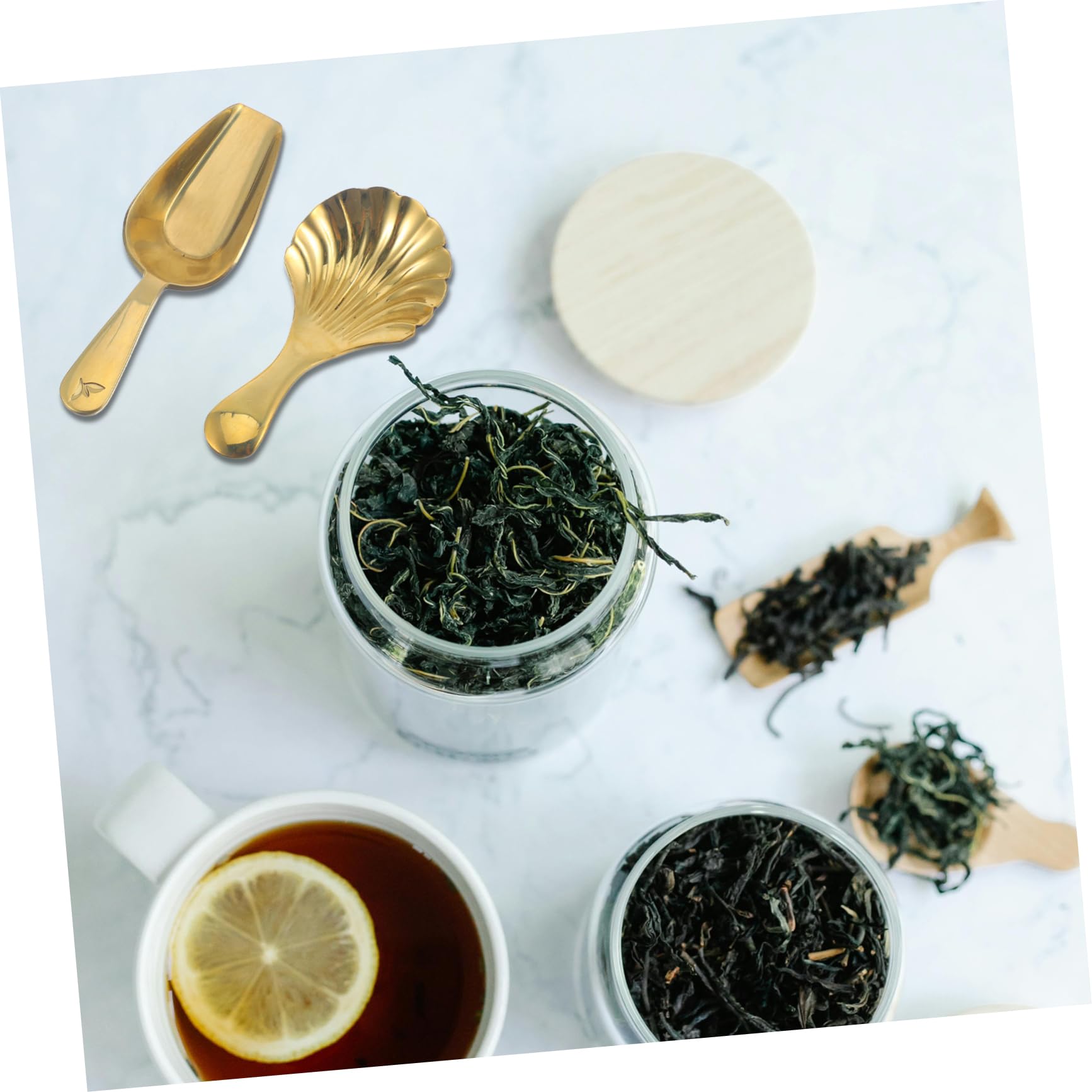 Cuchara de Té de Latón Mini Forma de Concha, 2 Piezas, para Uso en Cocina