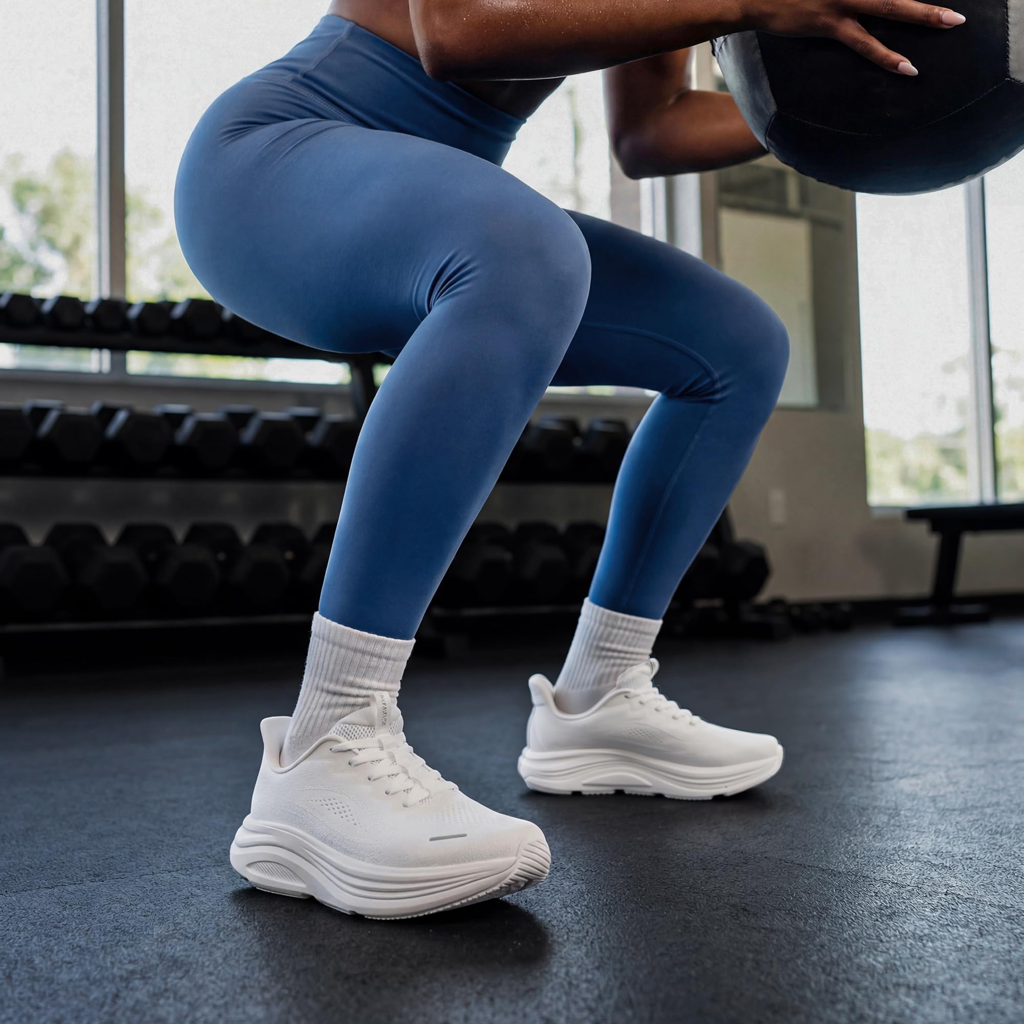 ALLSWIFIT Damskie wsuwane buty do chodzenia bez użycia rąk poduszka bieganie tenis wygodne wsparcie łuku siłownia trening sportowe modne trampki, biały, 39.5 EU