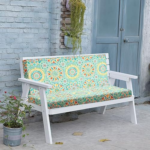 Funhome Outdoor Cushion Covers,42" X 18" X 3", Patio Cushion Covers Replacement For Outdoor Furniture,Water Resistant Patio Bench Loveseat Cushion Covers 1 Pack, Cyan Circle (Covers Only) #TOP6