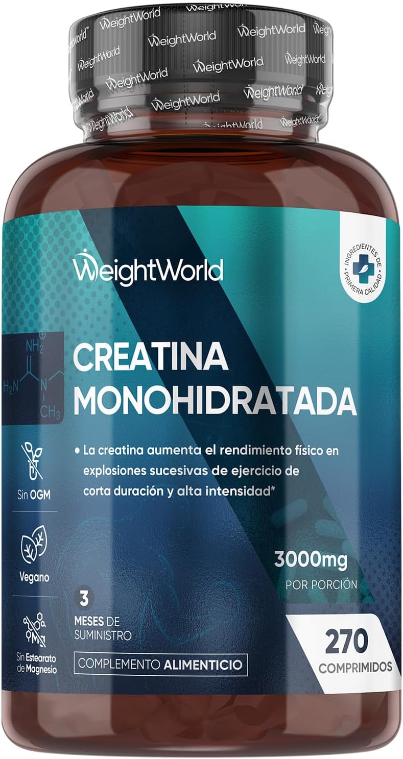 Creatina Monohidratada 3000mg, 270 Comprimidos, 3 Meses de Suministro - Suplemento Deportivo Apto para Veganos, 3 Comprimidos al Día, Sin OGM ni Estearato de Magnesio