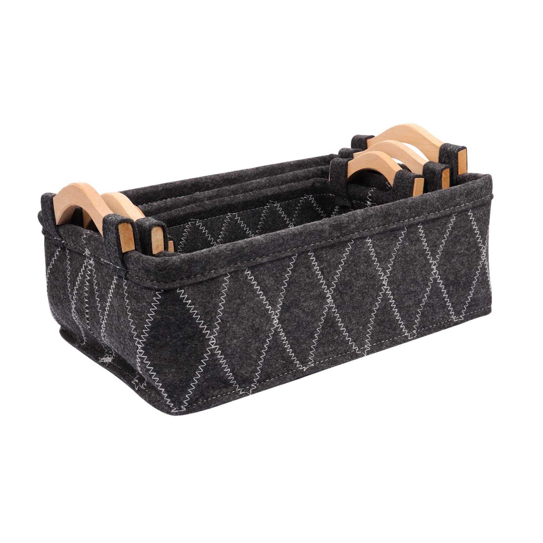 Alipis Großer Aufbewahrungskorb aus Filz und Holz 3 Stück Schwarz Japanischer Stil für Kosmetik dem Schreibtisch Praktisch