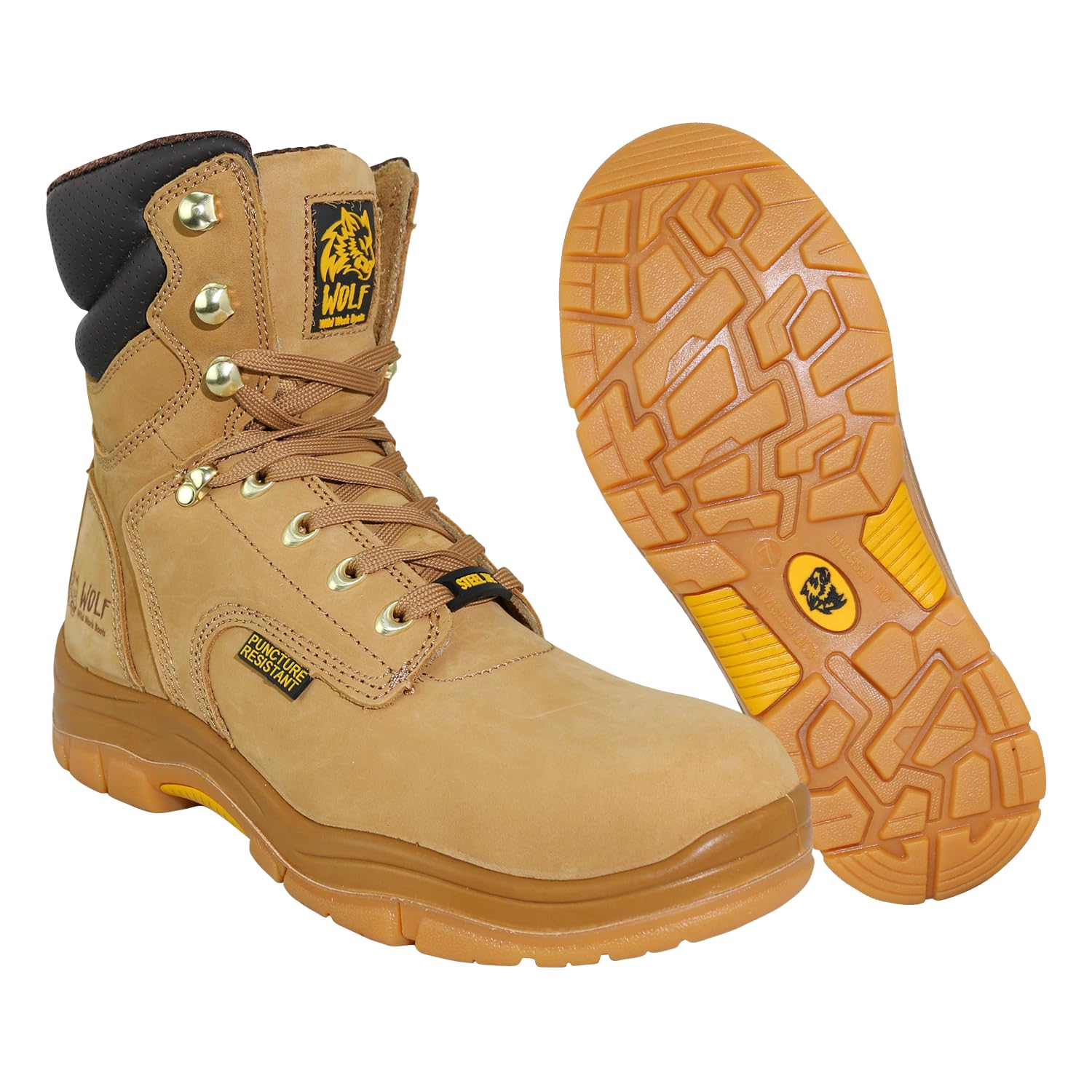 WOLF Work Boot | 100% Genuine Upper Leather | Oil, Impact, Compression & Puncture Resistant | Electrical Hazards | Non-Slip Rubber Sole | Steel Toe |