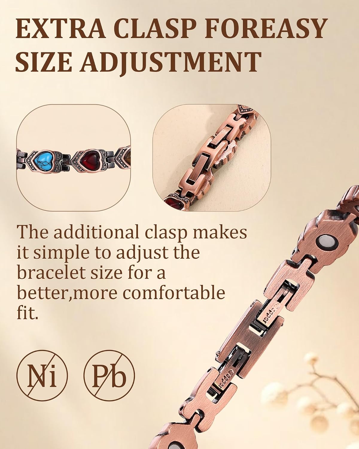 99.99% Pure Copper Bracelets for Women, Heart Wire Design Adjustable Jewelry with 3800 Gauss Ultra Magnets and Sizing Tool, Elegant Gift Box and Sizing Tool