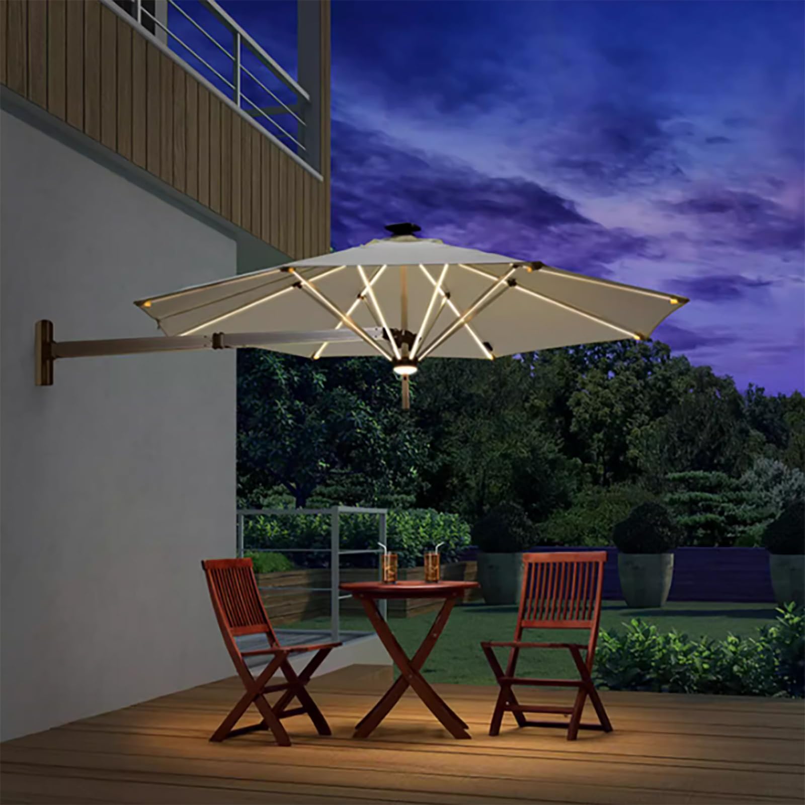 Solarny parasol tarasowy, naścienny, aluminiowa rama, parasol przeciwsłoneczny, przechylany parasol ze światłami LED