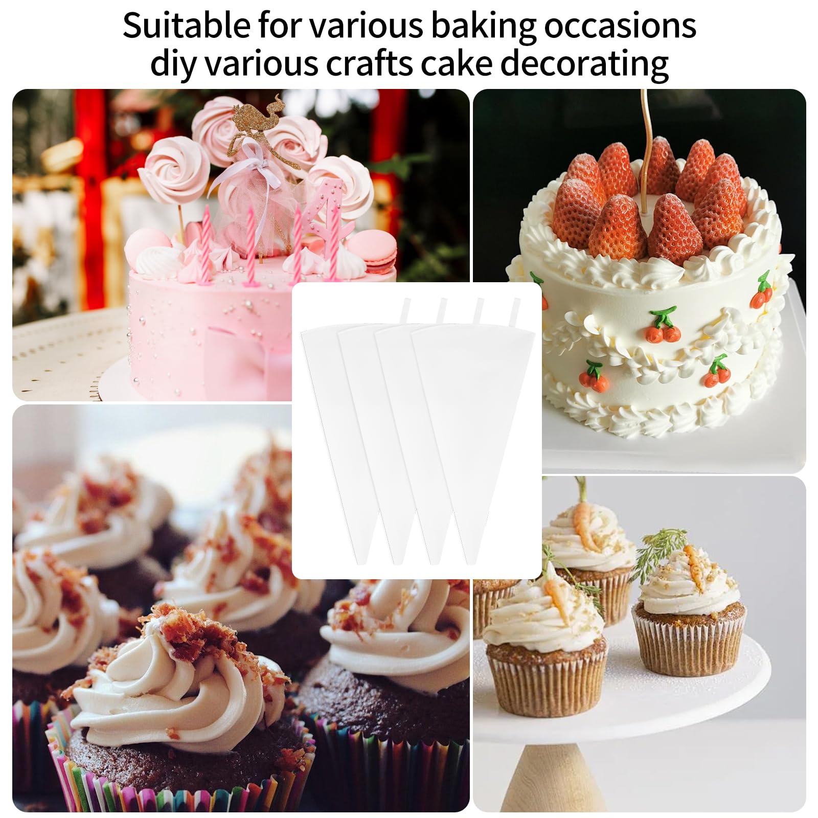 Paquete de 4 bolsas pasteleras reutilizables de 16 pulgadas, bolsas de tela de algodón con revestimiento de plástico, bolsas de glaseado profesionales sin puntas para decoración de pasteles, cupcakes