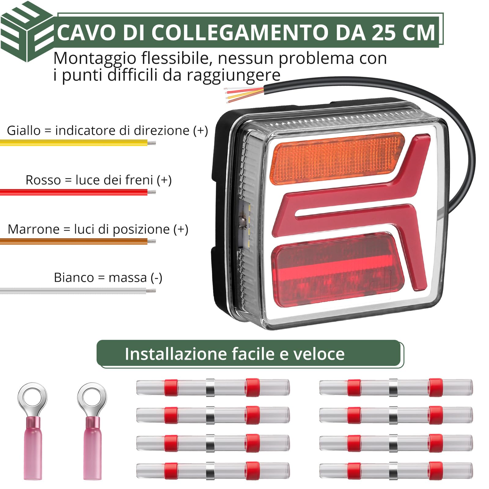EYPINS 35 LED Luci Posteriori per Rimorchio Senza Fili,IP67 Impermeabile,Cavo da 25cm,12V Kit Fanali Posteriori per Rimorchio,Trattore,Caravan,E9 R148 R10