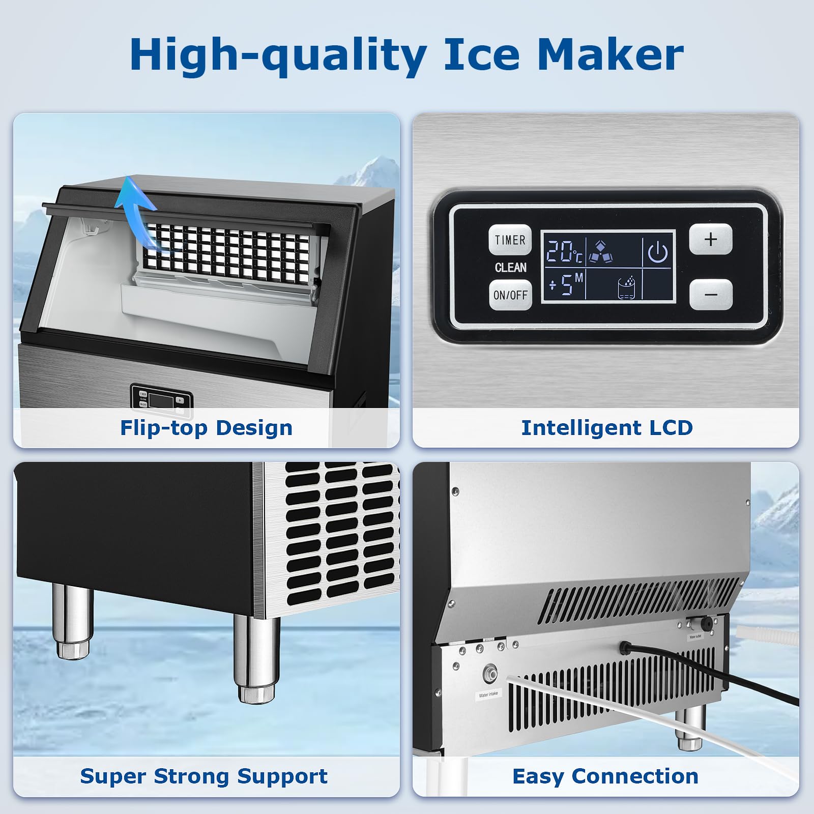 Waa Commercial Ice Maker 200lbs/24hr, Stainless Steel Undercounter Ice Machine With Self-Cleaning & 48lbs Storage, For Restaurant/Office/Bar/Home Use on Fridge.com - View 3