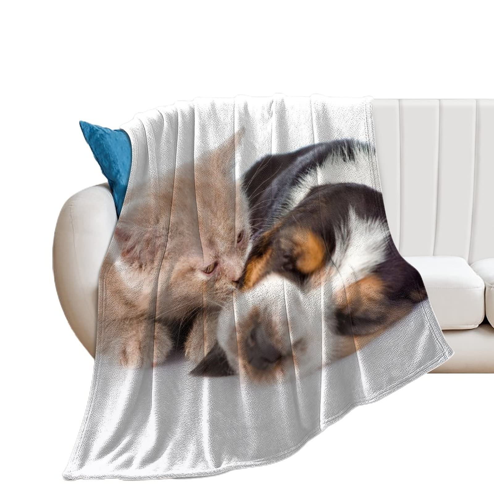 Couverture polaire chien et chaton plaid flanelle doux 130x150cm pour canapé