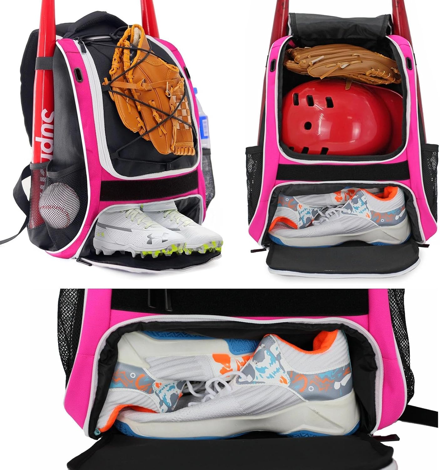 WOLT Youth Baseball Bag - Bat Backpack for Baseball, T-Ball & Softball Equipment & Gear, Bat & Glove Holder, Large Main Compartment for Helmet & accessories, Separate Shoes Compartment, Fence Hook
