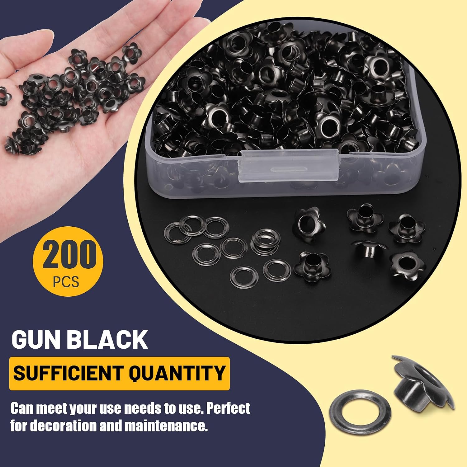 200Pcs 3/16 Inch Flower Eyelet Grommets, Metal Grommets Eyelets Flowers Grommets Scrapbooking Eyelets for Fabric Clothing Shoes Leather Crafts (Black)