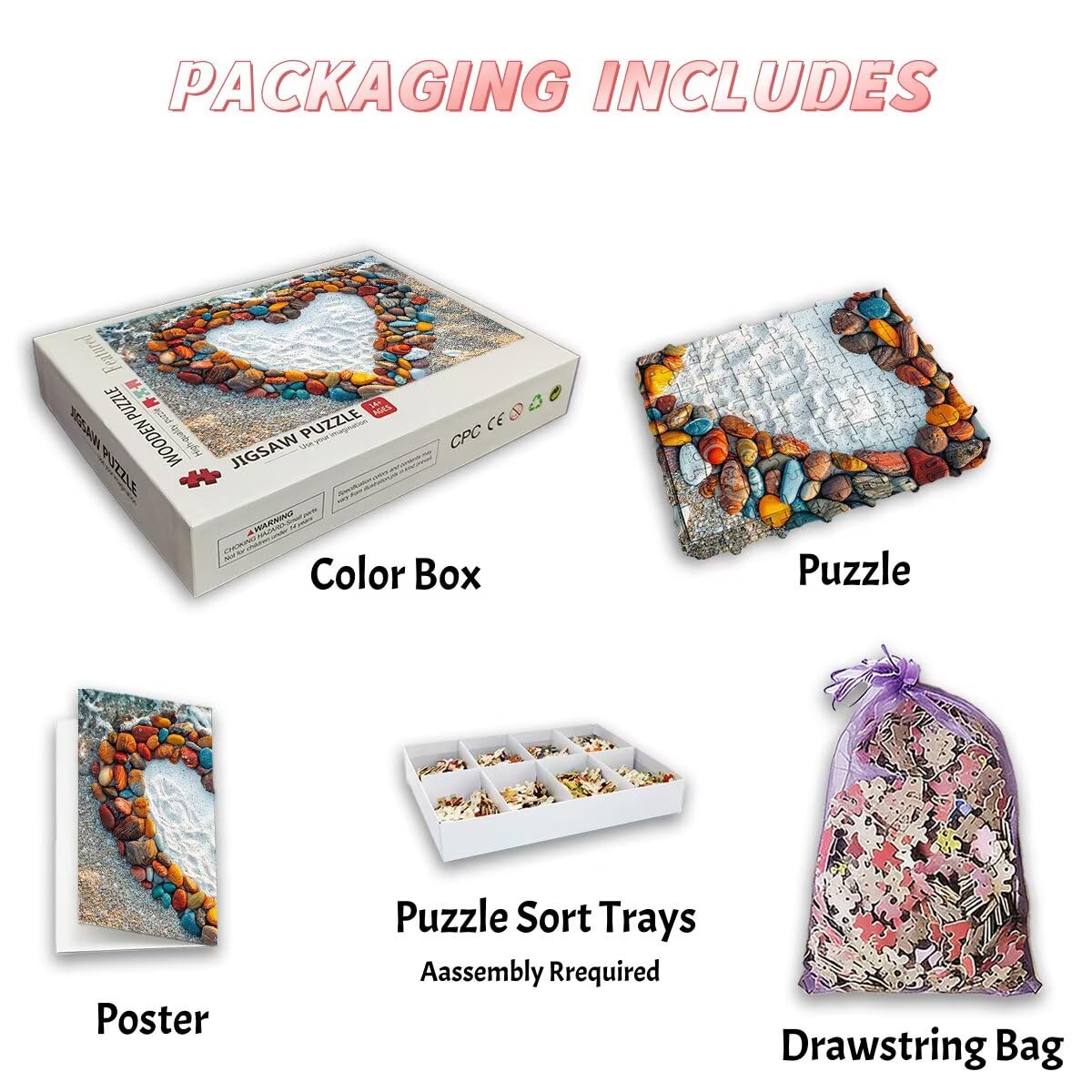 Puzzle 2000 sztuk Plaża, Drewniane Puzzle Serce, Klasyczne wymagające puzzle dla całej rodziny, Zabawki Puzzle Litery na plecach, Oryginalne prezenty dla mężczyzn Decor -2481